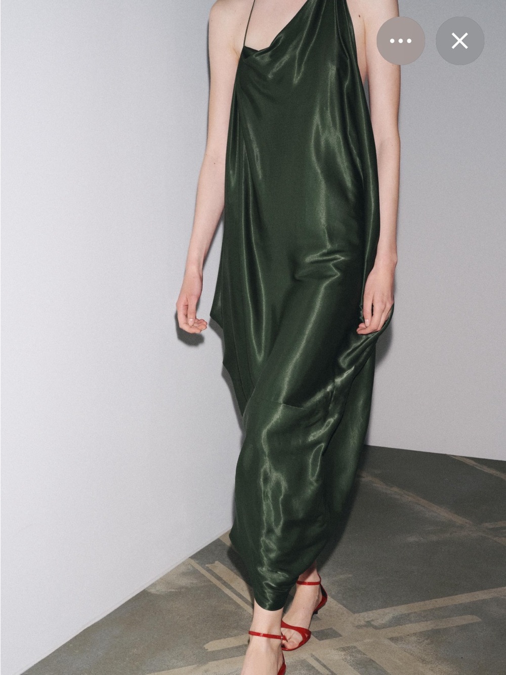 Zara One-Shoulder Satin Maxi Dress in Forest Green